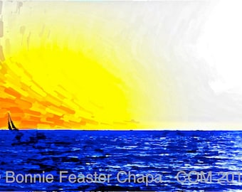 Sailboat Sailing Into The Sunset Ocean View Clearwater Florida Art Giclee Print