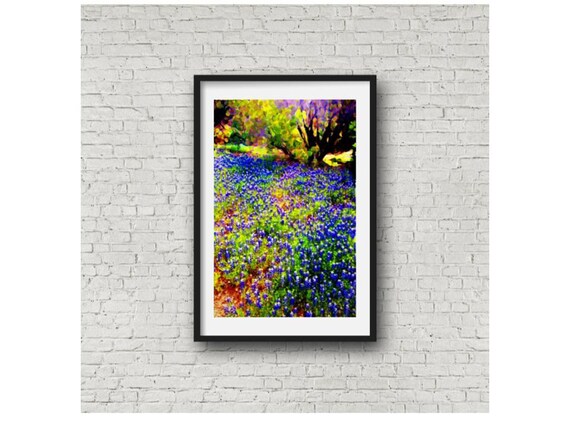 Texas Hill Country Bluebonnets Blue State Flower Texas Wall Art Giclee Print