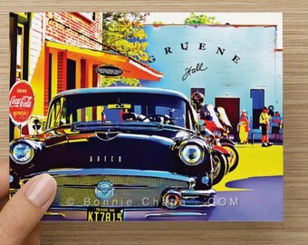 Gruene Hall Texas Note Card Set, Vintage Buick & Coca Cola Art (Set of 8)