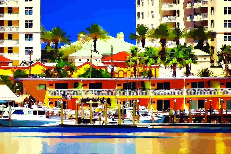 Clearwater Beach Harbor Marina Florida Palm Tree Boat Florida Coastal Nautical Limited Edition Wall Art Giclee Print image 2