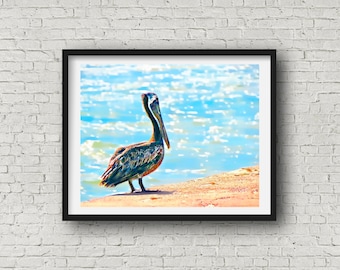 Pelican On The Beach Port Aransas Coastal Nautical Bird Texas Art Giclee Print