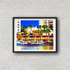 Clearwater Beach Harbor Marina Florida Palm Tree Boat Florida Coastal Nautical Limited Edition Wall Art Giclee Print image 1