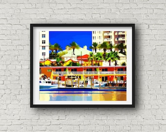Clearwater Beach Harbor Marina Florida Palm Tree Boat Florida Coastal Nautical Limited Edition Wall Art Giclee Print
