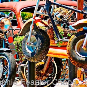 Giclee Print Vintage Retro Motorcycles Dirt Bikes Texas Hill Country Wall Art