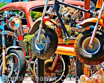 Giclee Print Vintage Retro Motorcycles Dirt Bikes Texas Hill Country Wall Art