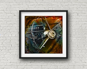 Buick 1956 Special Vintage Retro Car Speed Steering Wheel Texas Art Giclee Square Print