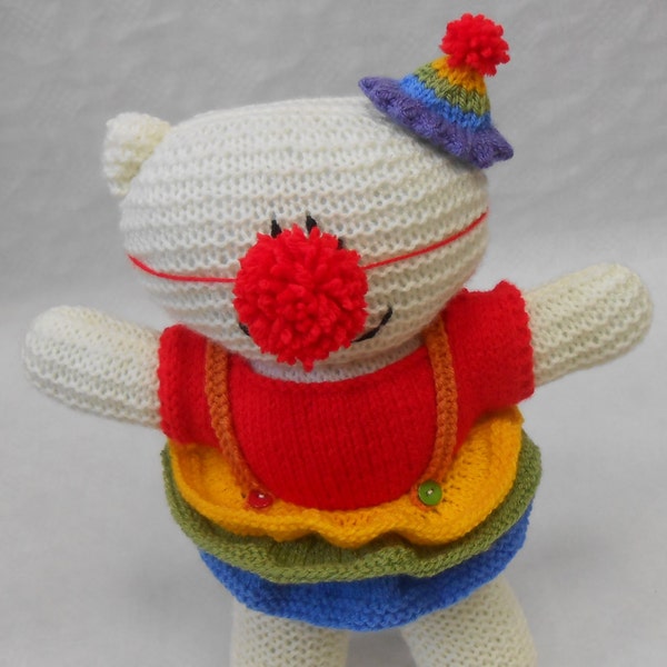 Knitted Clown Outfit for Circus Teddy Bear PDF Knitting Pattern with Tutu T shirt pants and hat
