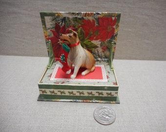 Miniature roombox - Merry Christmas dog with stocking