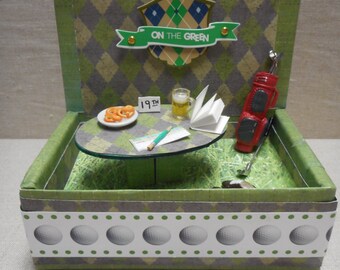 Miniature roombox - golfing scene at the 19th hole