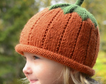 Hand knit baby hat, pumpkin hat, halloween hat, baby hat, children hat, knitted pumpkin hat.