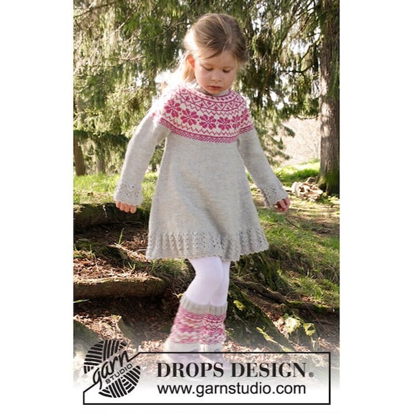 Robe nordique pour fille tricotée avec des jambières, robe norvégienne pour fille.