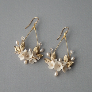 Floral bridal earrings for wedding and floral wedding earrings. Wedding earrings for brides and earrings for wedding. Bridal earring OLIVIA image 1