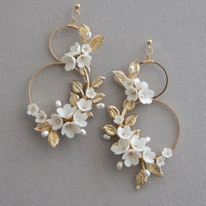IMOGEN Floral bridal, wedding earrings. Flower wedding earrings, boho wedding earrings. Floral earrings for brides