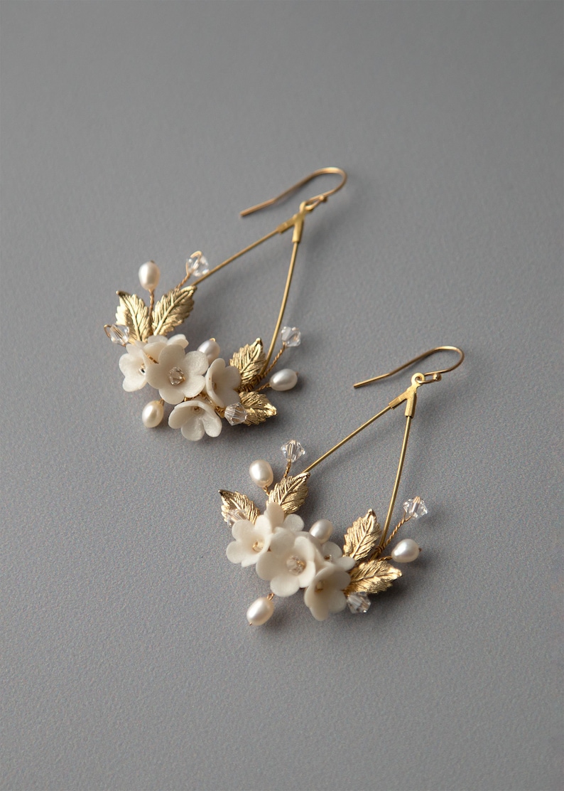 Floral bridal earrings for wedding and floral wedding earrings. Wedding earrings for brides and earrings for wedding. Bridal earring OLIVIA image 2