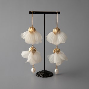 Bridal earrings silk flower and wedding earrings. Floral wedding earrings and pearl earrings. Statement bridal earrings. Earrings  ALICE