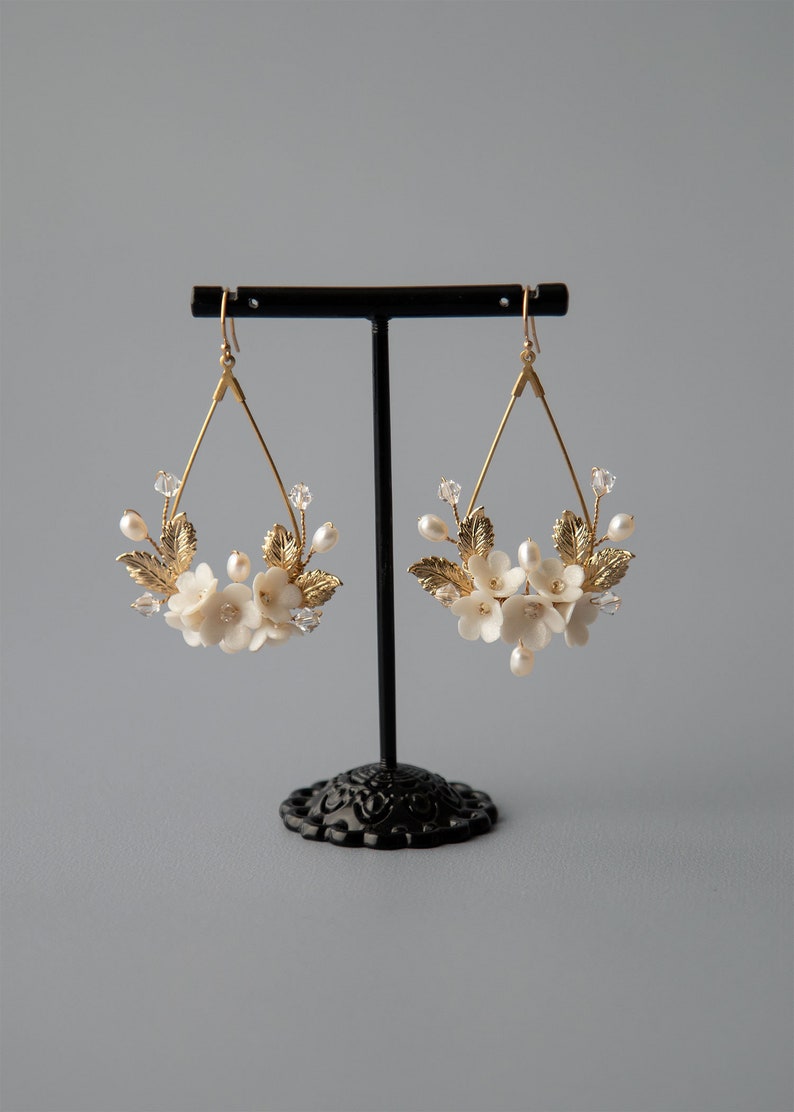 Floral bridal earrings for wedding and floral wedding earrings. Wedding earrings for brides and earrings for wedding. Bridal earring OLIVIA image 4