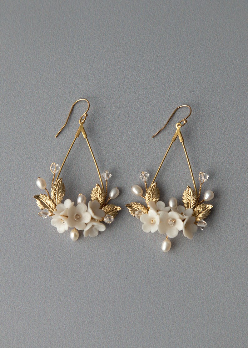 Floral bridal earrings for wedding and floral wedding earrings. Wedding earrings for brides and earrings for wedding. Bridal earring OLIVIA image 5