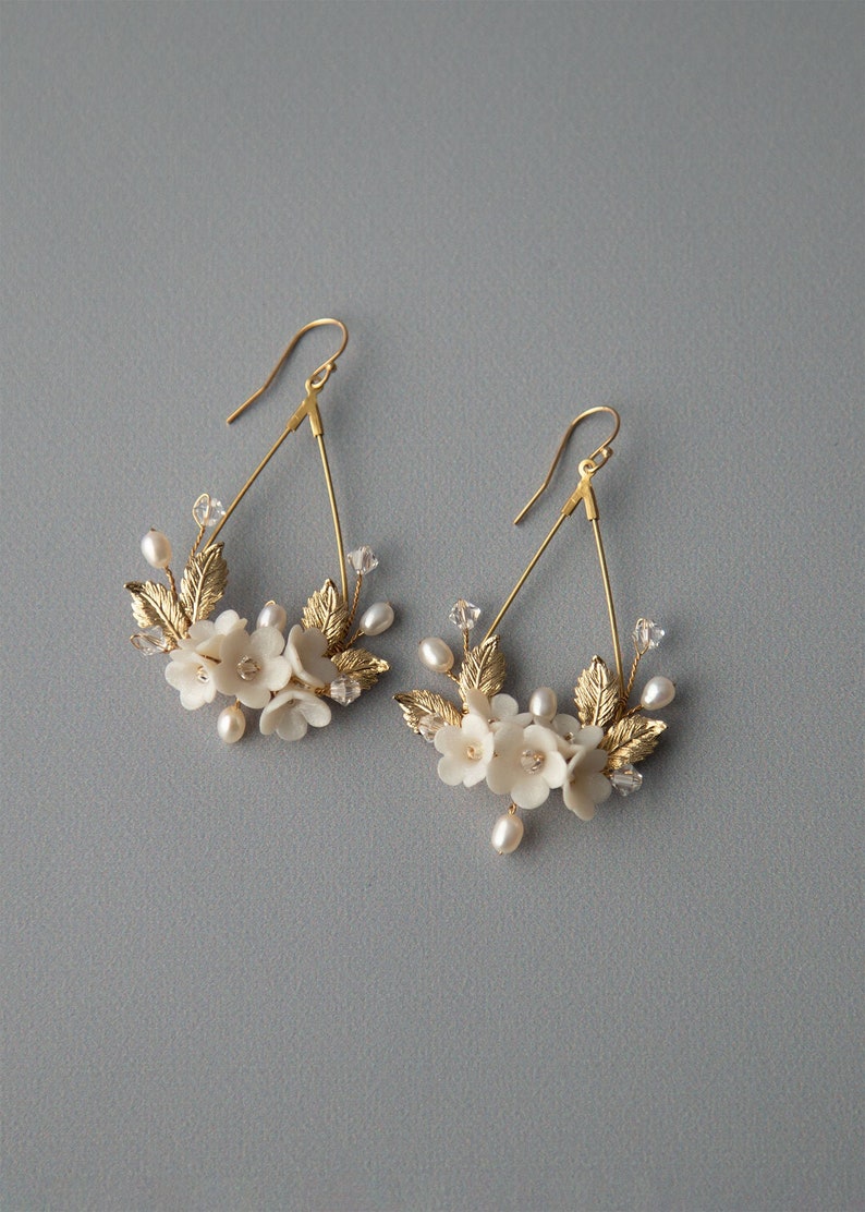 Floral bridal earrings for wedding and floral wedding earrings. Wedding earrings for brides and earrings for wedding. Bridal earring OLIVIA image 1