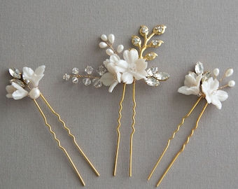 Floral bridal hair pins for a brides wedding day. Wedding Hair Pins ro add to you bridal look. Bridal Headpiece HANNAH