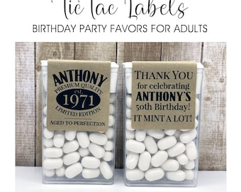 Adult Birthday Party Favors for Guys. Aged to Perfection Tic Tac Labels. 30th 40th 50th 60th 70th Vintage. Set of 12 LABELS ONLY.