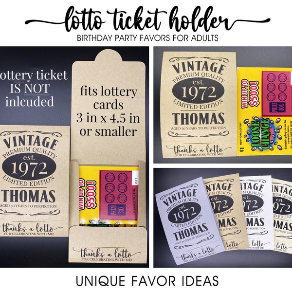 Thanks a Lotto Adult Birthday Favor. Bday Scratch off Card Holder. Lottery Ticket Favor. 30 40 50 60 70 Vintage Party Tags. Set of 2.