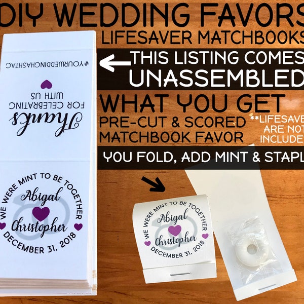 Personalized Wedding Matchbook Mints Covers. Mint to be Mintbooks. Wedding Favors for Guests. DIY Wedding Favor Ideas. Candy NOT Included