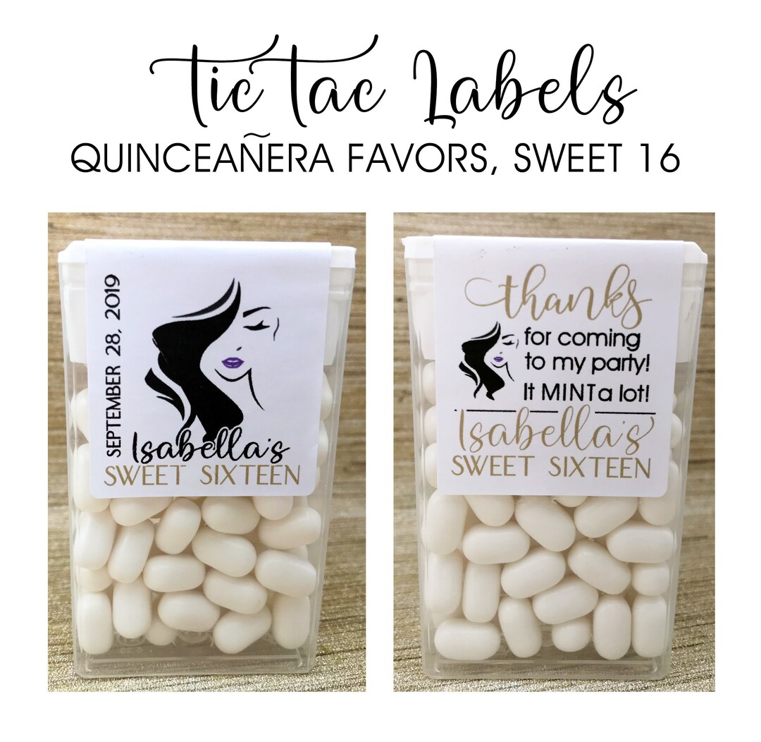 Sweet 16 Tic Tac Labels. Quinceanera Tic Tac Stickers. Quince Birthday