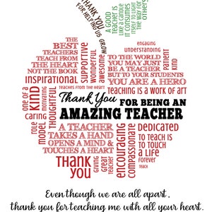 8x10 Teacher Appreciation Printable. Apple Word Art. Virtual Remote ...