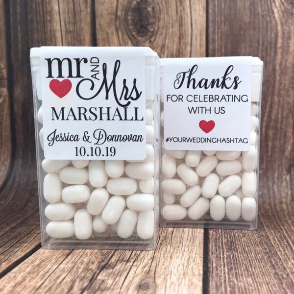 Mr and Mrs Wedding Stickers for Tic Tacs.  Bridal Shower | Engagement Party | Wedding Favors for Guests.  Tic Tacs Not Included.