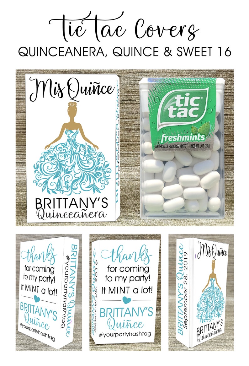 Sweet 15 Favors Birthday Party Favors Thank you tag Tic Tac Holders Covers Tic Tac Not Included Quinceanera Favor Tags Mint Favor Tags