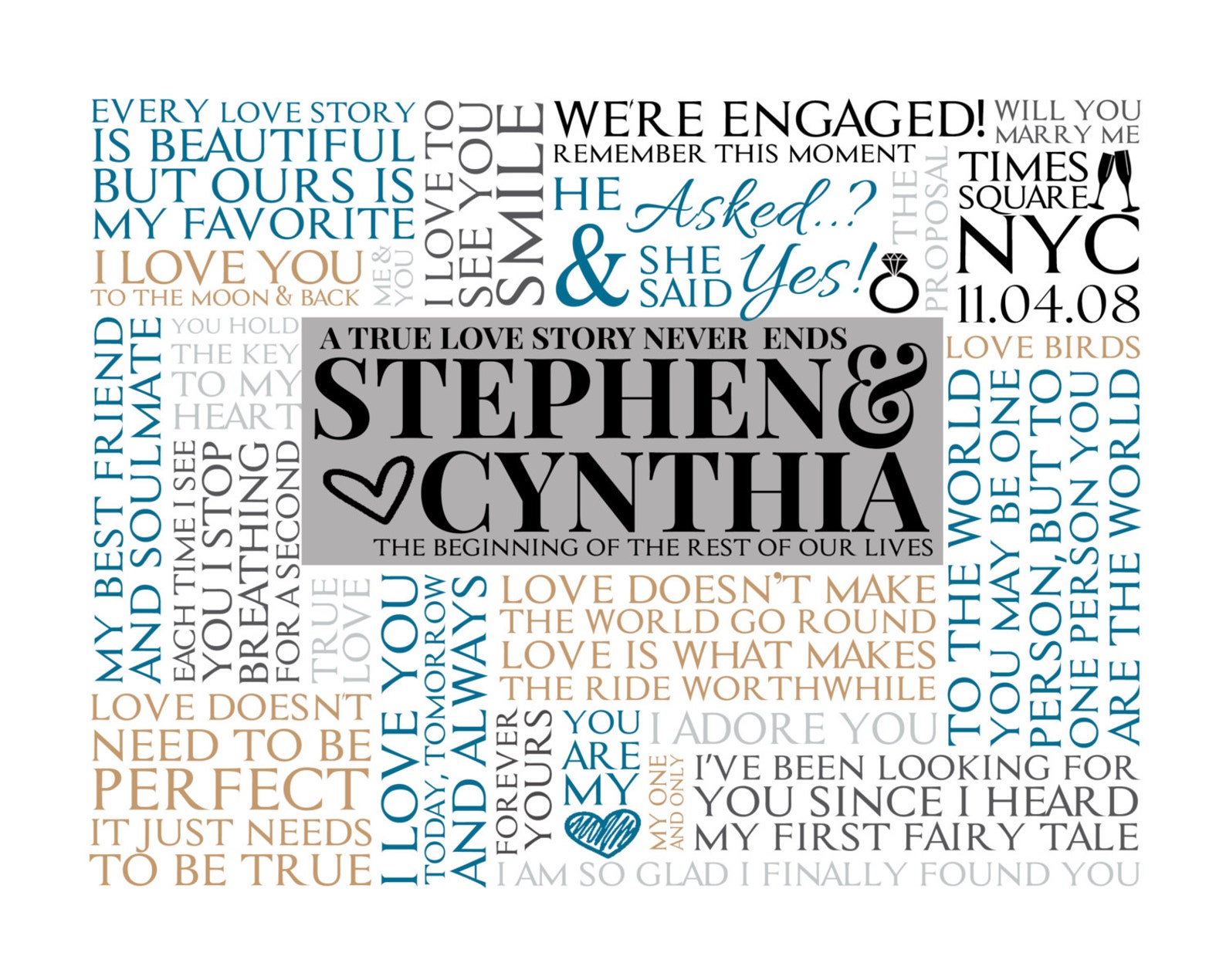 Personalized Modern Engagement Word Art Digital Image | Etsy