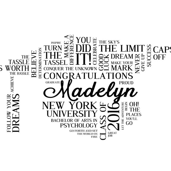 Arte de palabras de graduación universitaria personalizado. Regalo de graduación. Imagen digital. Archivo imprimible