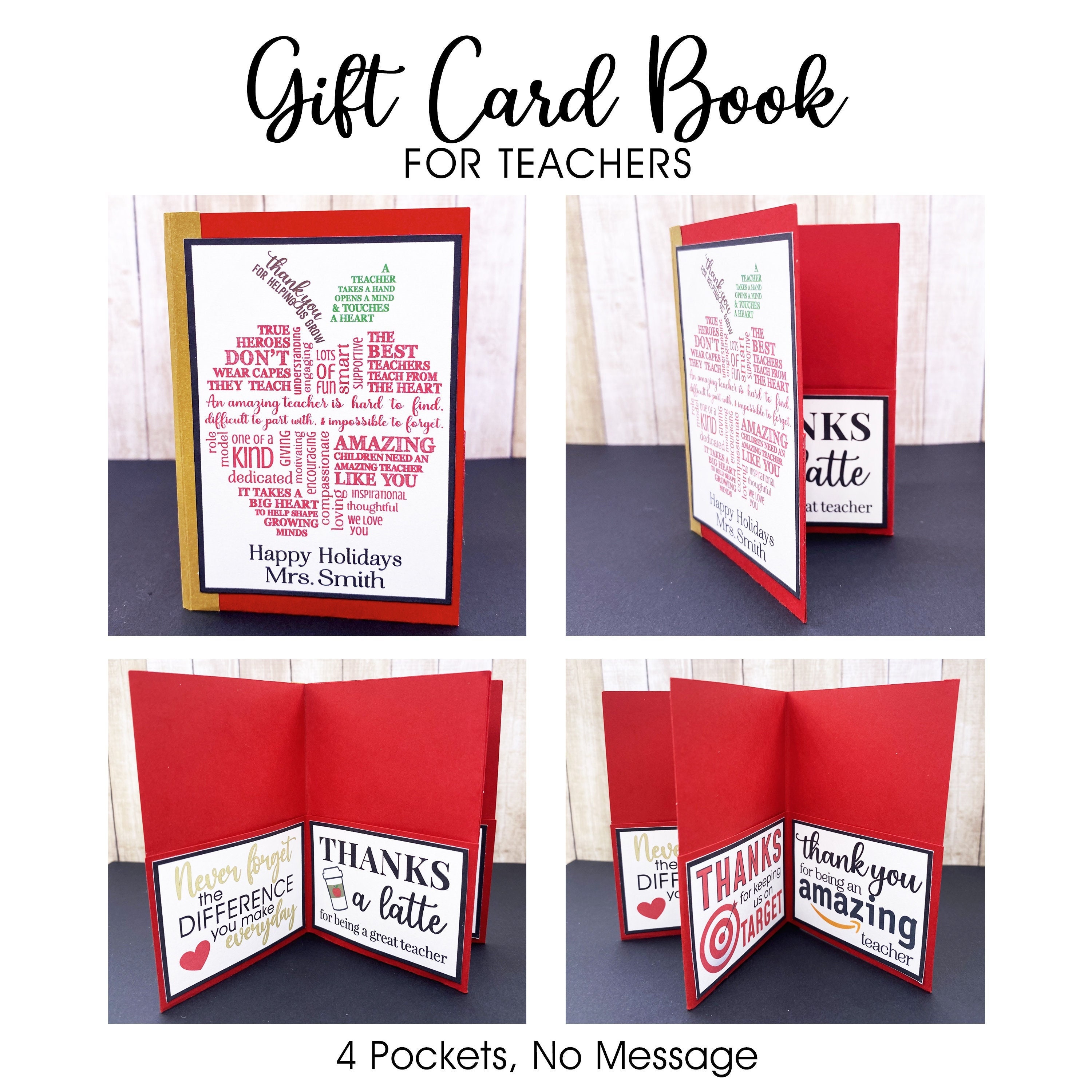 Personalized Holiday Gift Card Book for Teacher Appreciation. Christmas  Gift Card Holder. Class Gift for Teacher. Happy Holiday Teacher Gift 