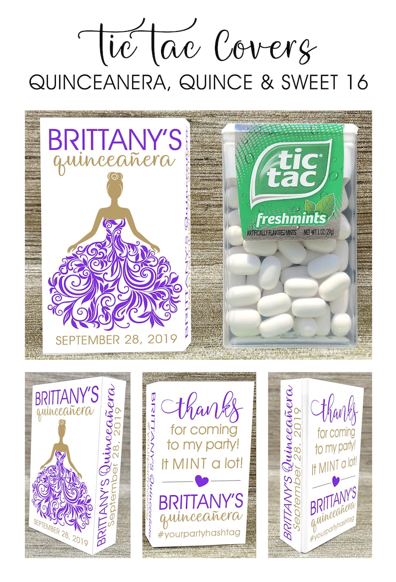 Sweet 15 Favors Birthday Party Favors Thank you tag Tic Tac Holders Covers Tic Tac Not Included Quinceanera Favor Tags Mint Favor Tags