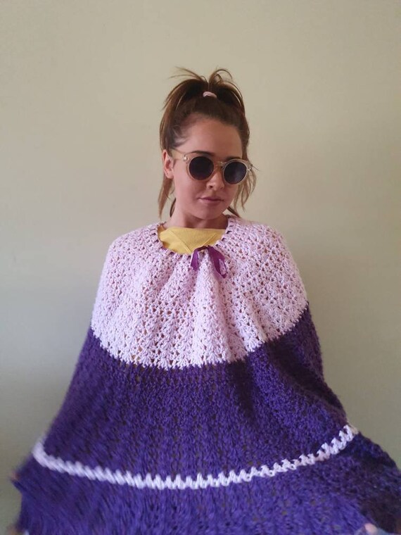 Vintage poncho purple poncho retro poncho kitsch p
