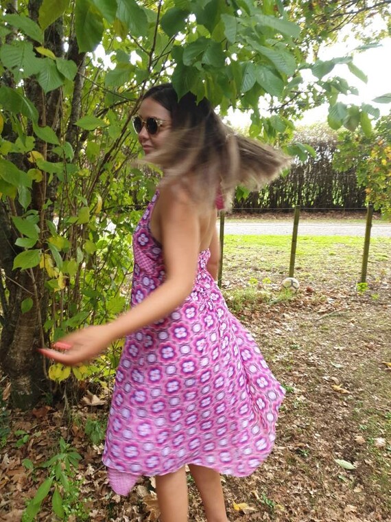 Pink summer dress sun dress pink halter neck dress