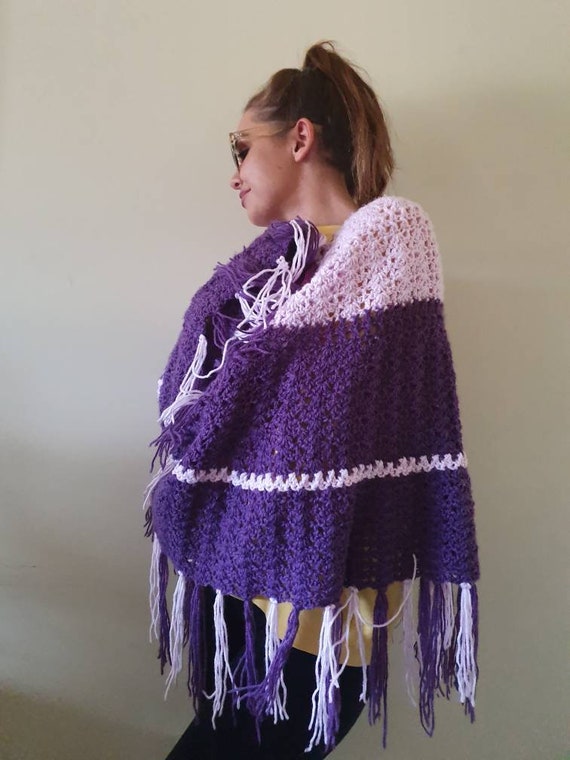 Vintage poncho purple poncho retro poncho kitsch p