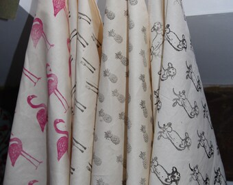 HAND printed 100% cotton tea towel 48 x 78cm