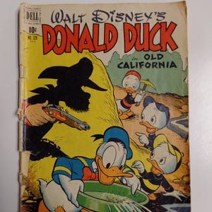 Dell Comics El Pato Donald de Walt Disney en la Vieja California n.º 328 Cómic de dibujos animados vintage de 1951 G+