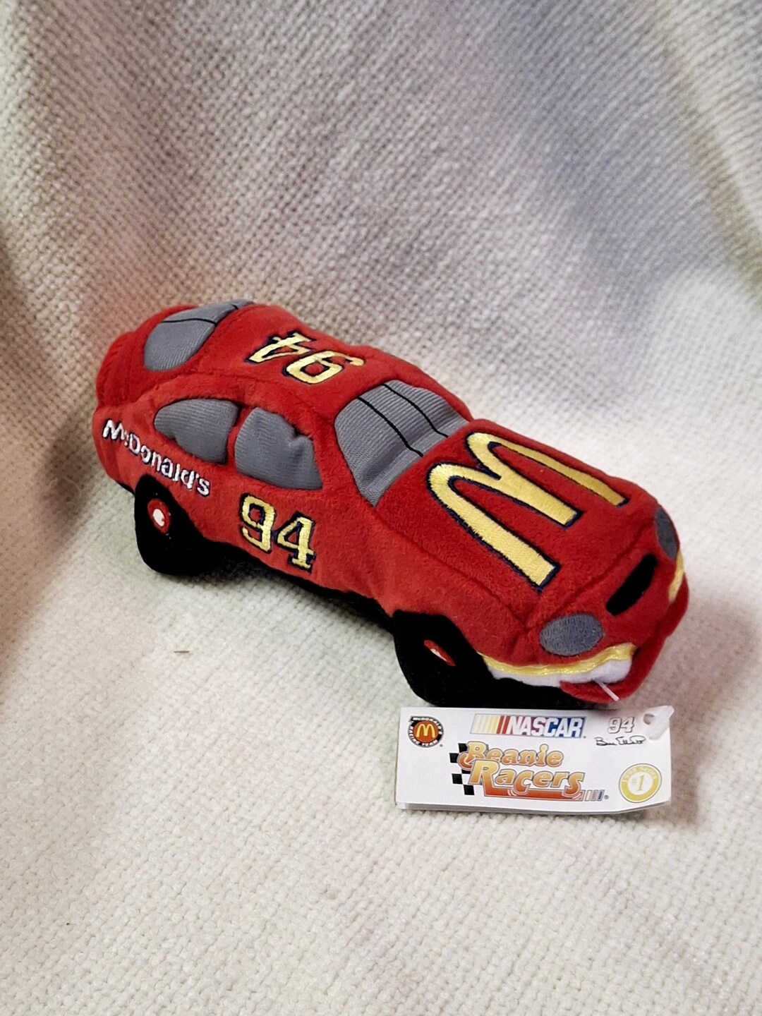 Stuffed Racing Car Vintage NASCAR Beanie Racer #94 Mcdonalds Bill Elliott Plush Race Car ...
