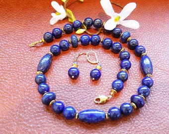 Lapis Lazuli And Gold Bead Necklace Set, Classic Style, Layering Necklace, OOAK, Gemstone Jewelry