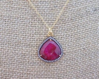 Ruby Gemstone Pendant Necklace On Gold Filled Chain