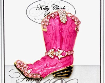 Aide-mémoire pour bottes de cow-boy rose : aimant émaillé cristaux Swarovski