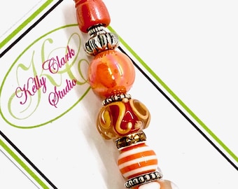 Beaded Ink Pen in Orange and White