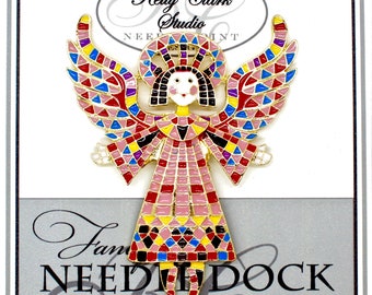 Christmas Angel Needle Minder: Gold-Tone Enamel Needle Dock