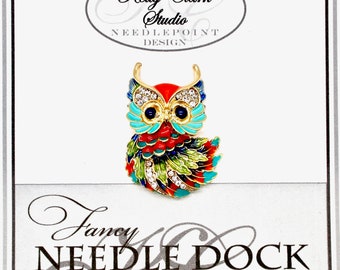Aide-mémoire hibou orange turquoise : aimant émaillé cristaux Swarovski