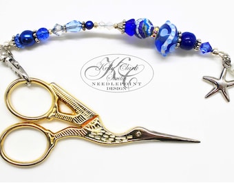 Porte-clés ciseaux Blue Sea Life : lanière étoile de mer en perles, outil de couture, porte-clés, porte-monnaie