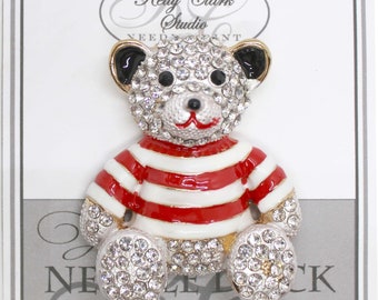 Teddy with red stripes Needle Dock, Canvas Magnet, Needle Minder, Needle Garage
