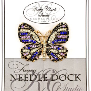 Diamante Butterfly Needle Dock, Canvas Magnet, Needle Minder, Needle Garage