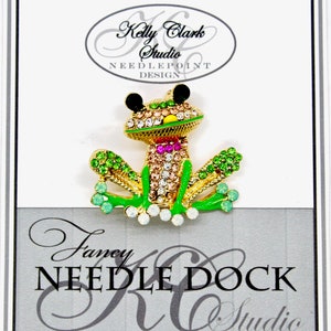 Bedazzled Frog Needle Dock, Canvas Magnet, Needle Minder, Needle Garage